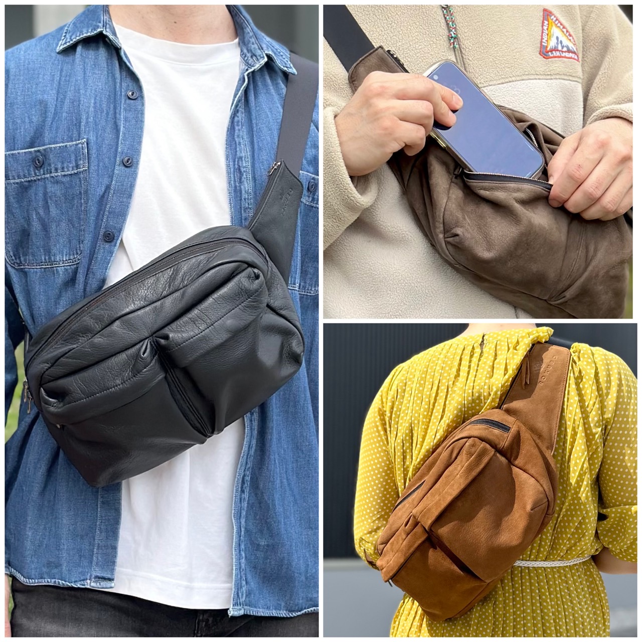 鹿革ボディバッグ